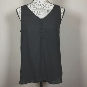 Apt. 9 black sleeveless semi sheer top fabric covered buttons closet staple S